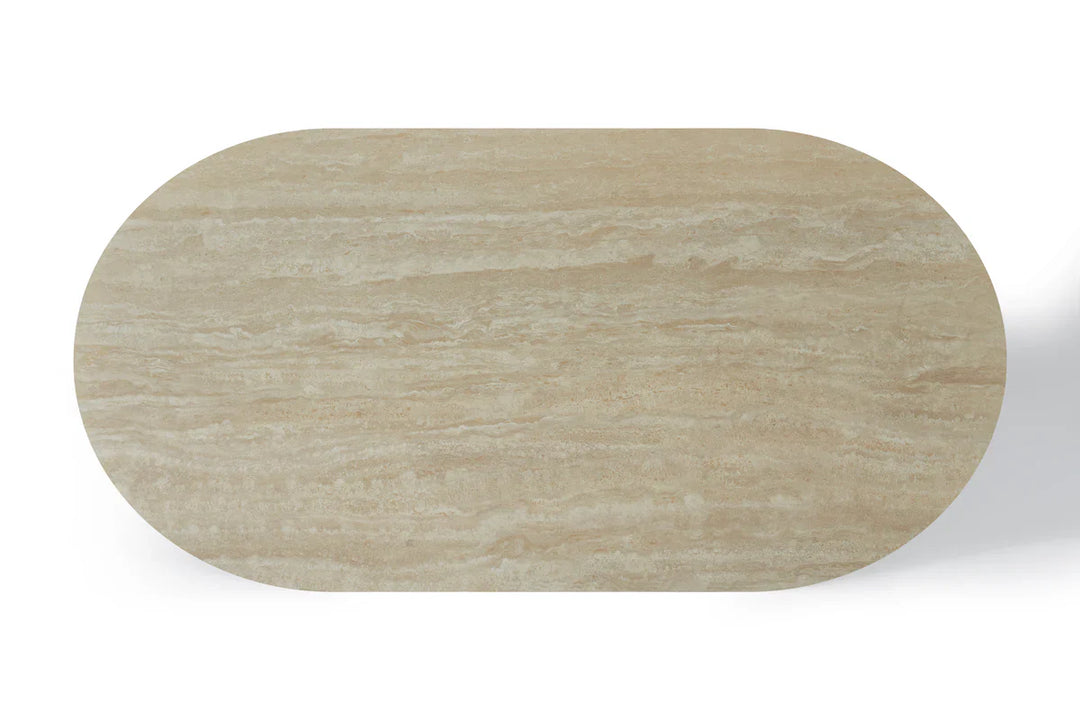 Celine 200cm Oval Ivory & Travertine Ceramic Marble Dining Table