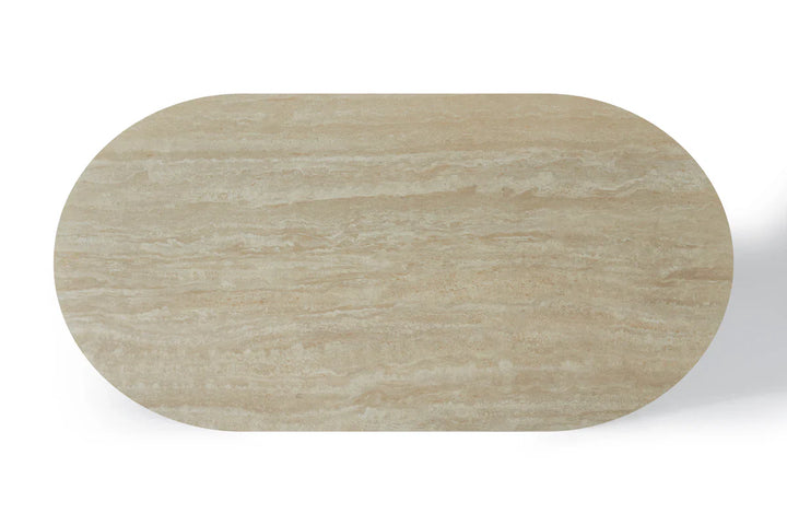 Celine 200cm Oval Ivory & Travertine Ceramic Marble Dining Table