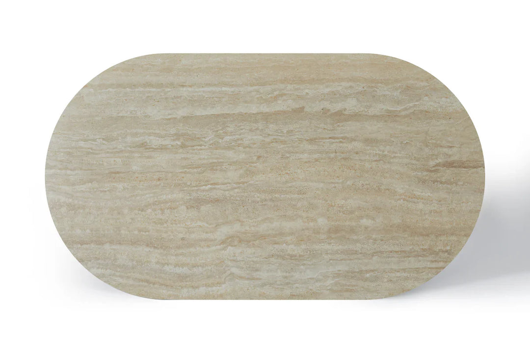 Celine 160cm Oval Ivory & Travertine Ceramic Marble Dining Table