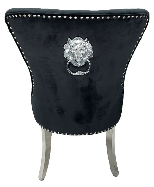 Chelsea Lion Knocker Plain Back Tufted Plush Velvet Dining Chair Chrome Legs - 3 Colours-Esme Furnishings