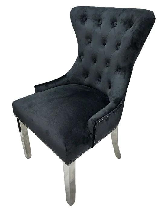 Chelsea Lion Knocker Plain Back Tufted Plush Velvet Dining Chair Chrome Legs - 3 Colours-Esme Furnishings