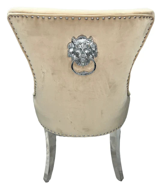 Chelsea Lion Knocker Plain Back Tufted Plush Velvet Dining Chair Chrome Legs - 3 Colours-Esme Furnishings
