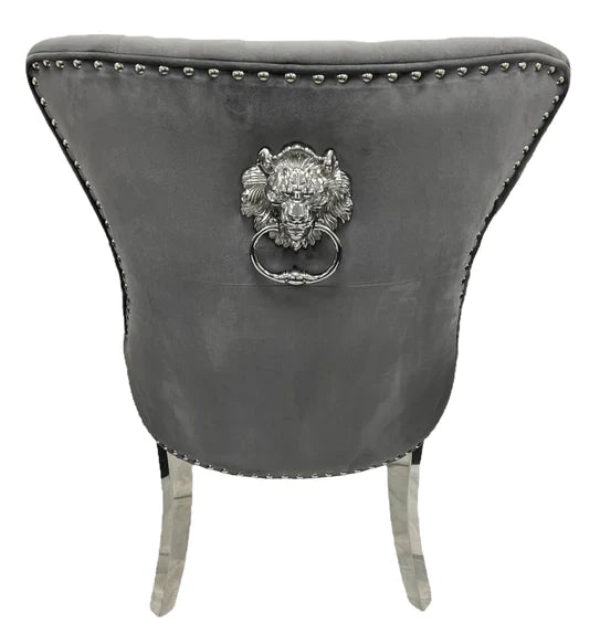 Chelsea Lion Knocker Plain Back Tufted Plush Velvet Dining Chair Chrome Legs - 3 Colours-Esme Furnishings