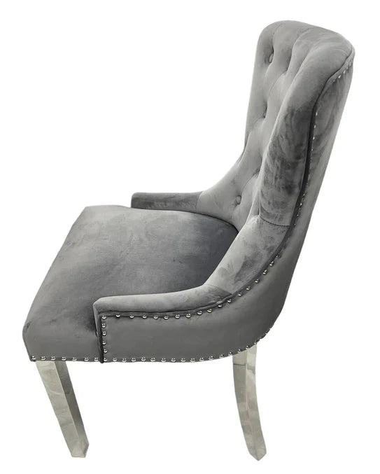 Chelsea Lion Knocker Plain Back Tufted Plush Velvet Dining Chair Chrome Legs - 3 Colours-Esme Furnishings