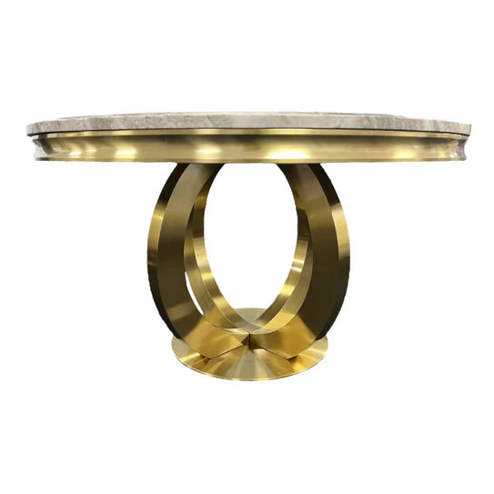 Chelsea Gold 130cm Marble Round Dining Table With Florence High Back Dining Chairs Gold Legs