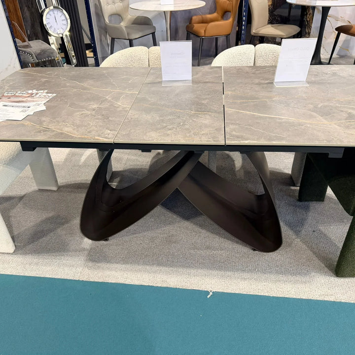 Carra 120-150cm Grey/Gold Ceramic Marble Extending Dining Table