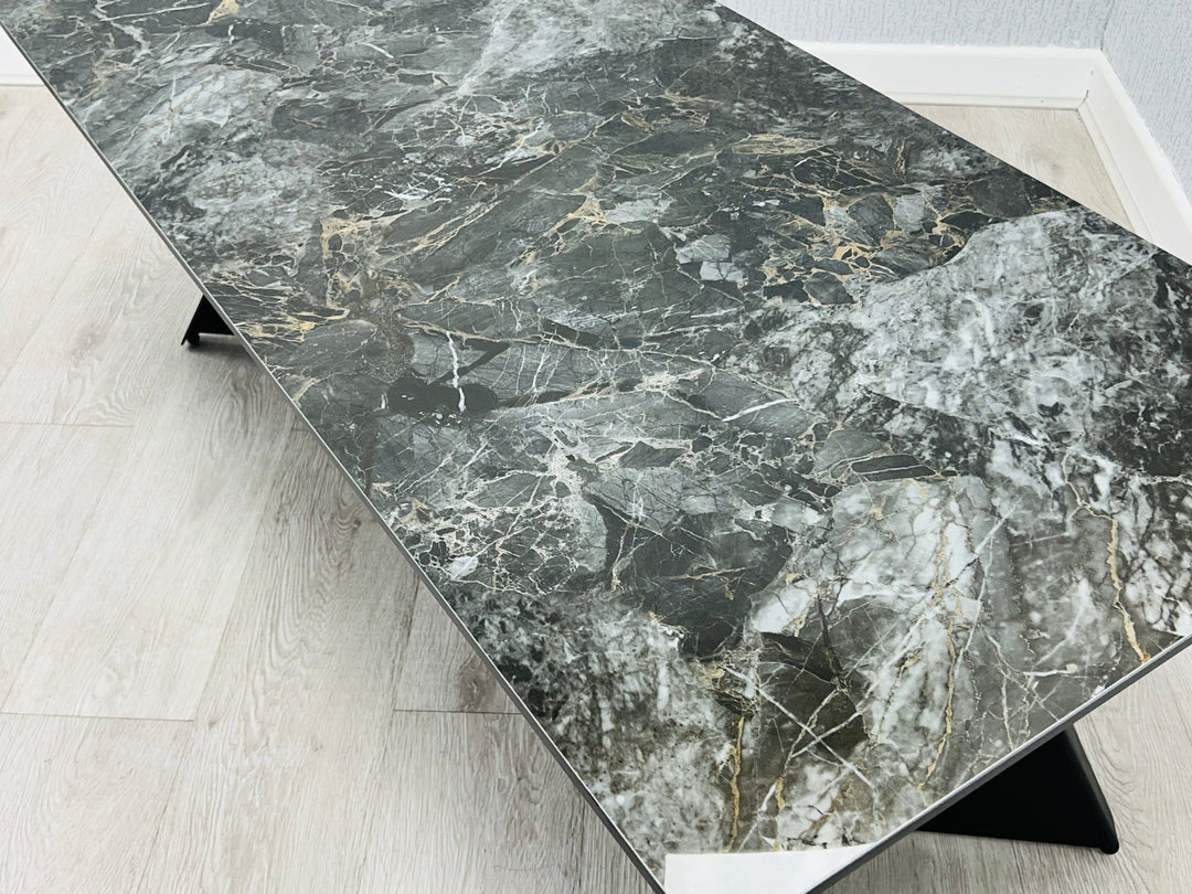 Chicago 180-260CM Ceramic Marble Black Gold Extending Dining Table
