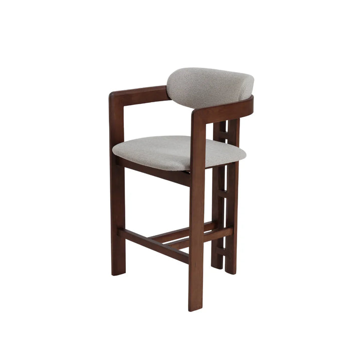 Clara Walnut Dark Wooden Ivory Boucle Fabric Bar Stool