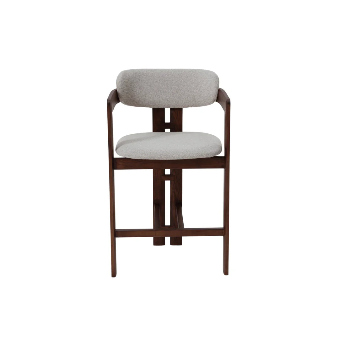 Clara Walnut Dark Wooden Ivory Boucle Fabric Bar Stool