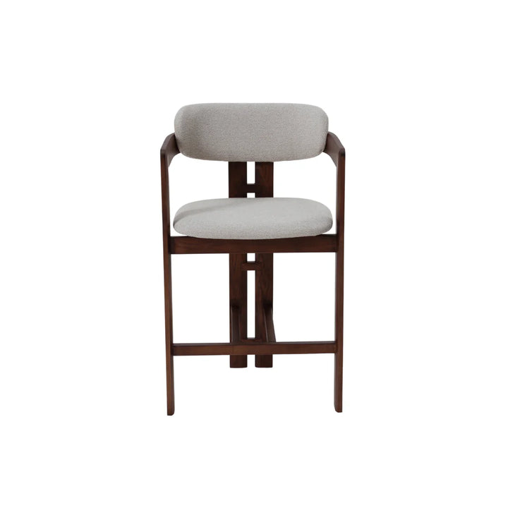 Clara Walnut Dark Wooden Ivory Boucle Fabric Bar Stool