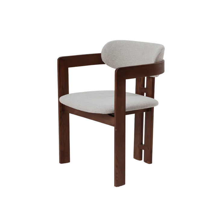 Clara Walnut Dark Wooden Ivory Boucle Fabric Dining Chairs - Pairs -