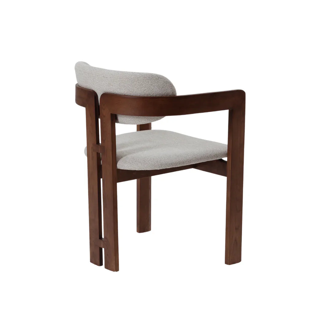 Clara Walnut Dark Wooden Ivory Boucle Fabric Dining Chairs - Pairs -