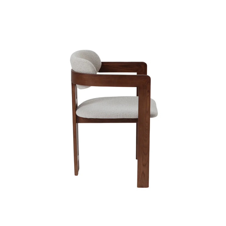 Clara Walnut Dark Wooden Ivory Boucle Fabric Dining Chairs - Pairs -