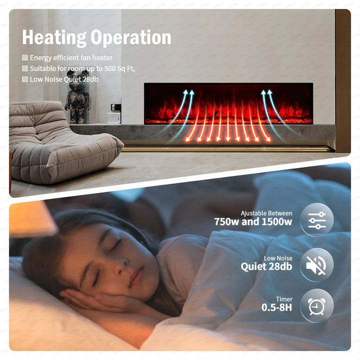 80 Inch HD 2024 Panoramic Slim Line Glass Front Borderless UHD Electric Fire HD+ 3D Effect