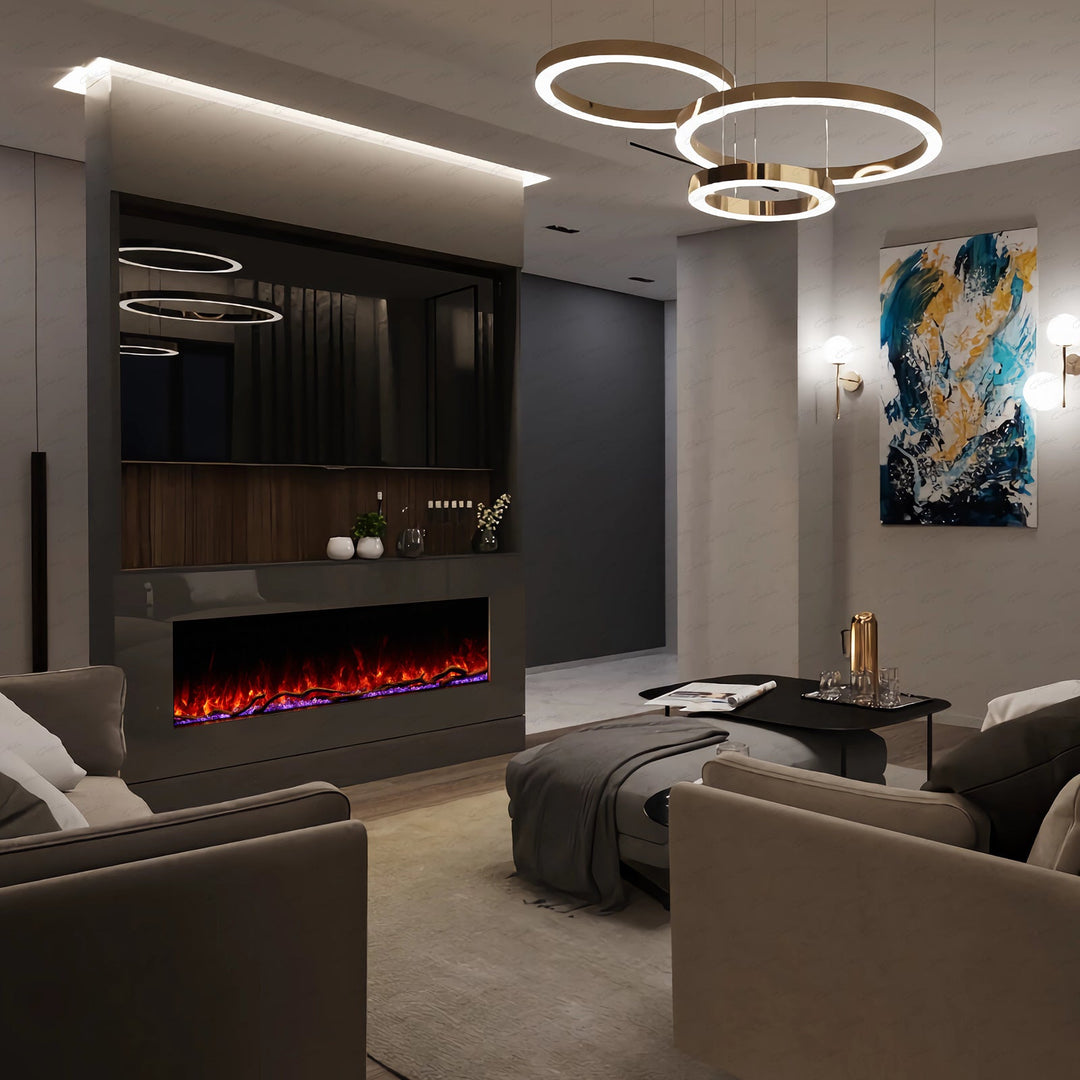 50 60 71 80 Inch HD+ Borderless Glass Black Electric Clarendon UHD Media 3D Flame LED Fire Glass