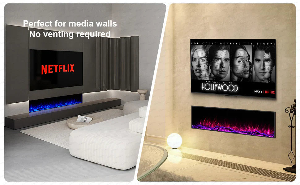 71 Inch HD 2024 Panoramic Slim Line Glass Front Borderless UHD Electric Fire HD+ 3D Effect