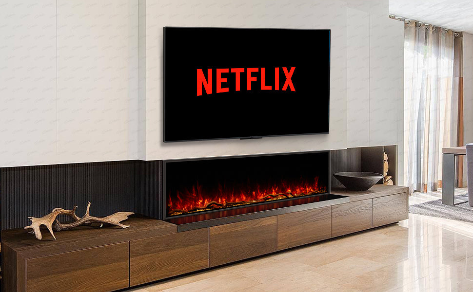 50 60 71 80 Inch HD+ Borderless Glass Black Electric Clarendon UHD Media 3D Flame LED Fire Glass