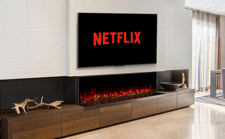 80 Inch HD 2024 Panoramic Slim Line Glass Front Borderless UHD Electric Fire HD+ 3D Effect