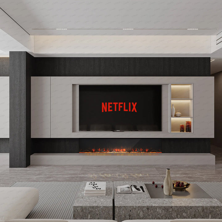 50 60 71 80 Inch HD+ Borderless Glass Black Electric Clarendon UHD Media 3D Flame LED Fire Glass