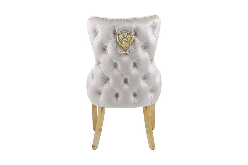 Louis 160cm Cream & Gold Marble Dining Table + Valente Cream Gold Lion Knocker Velvet Chairs-Esme Furnishings
