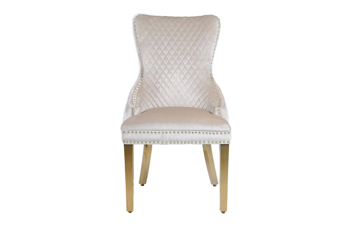Louis 160cm Marble & Gold Dining Table With Victoria Gold Lion Knocker Velvet Chairs