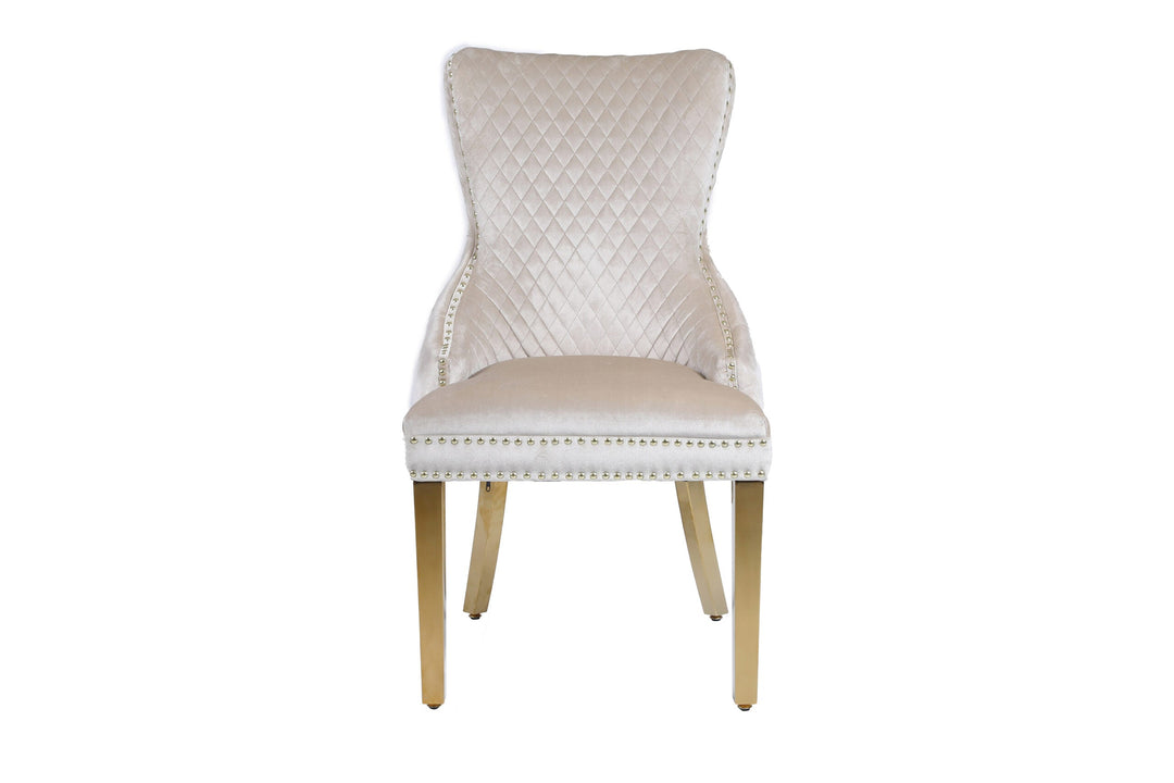 Louis Marble & Gold Dining Table With Victoria Gold Lion Knocker Velvet Chairs