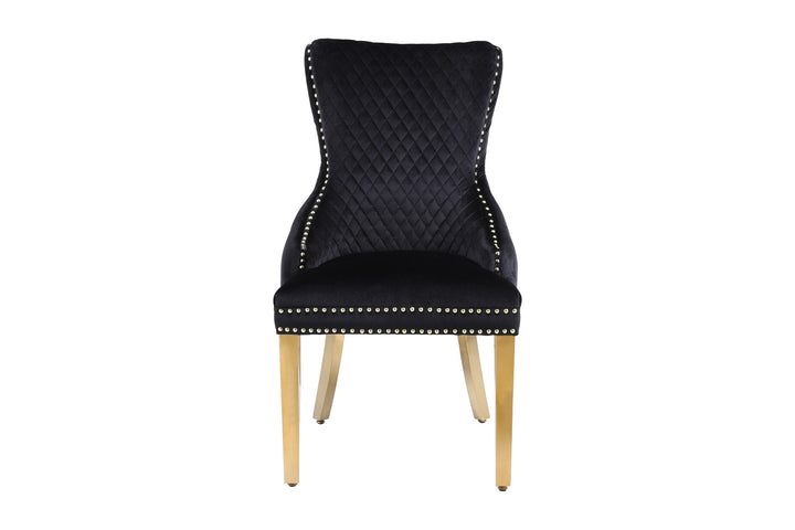 Arial Marble & Gold Dining Table With Victoria Quilted Lion Knocker Dining Chairs Gold Legs