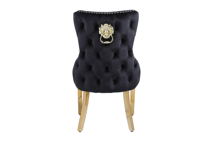 Orion 180cm White/Gold Dining Table With Victoria Lion Knocker Velvet Gold Chairs