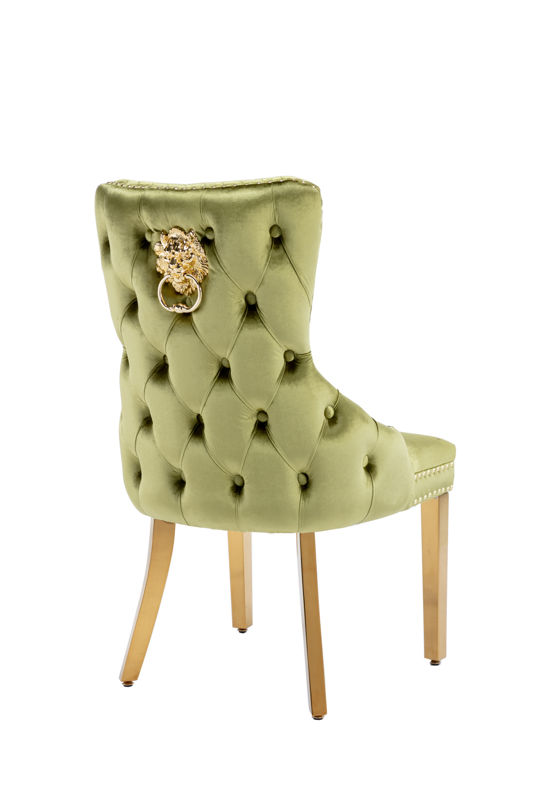 Elina 180cm Gold Dining Table With Victoria Lion Knocker Velvet Gold Chairs