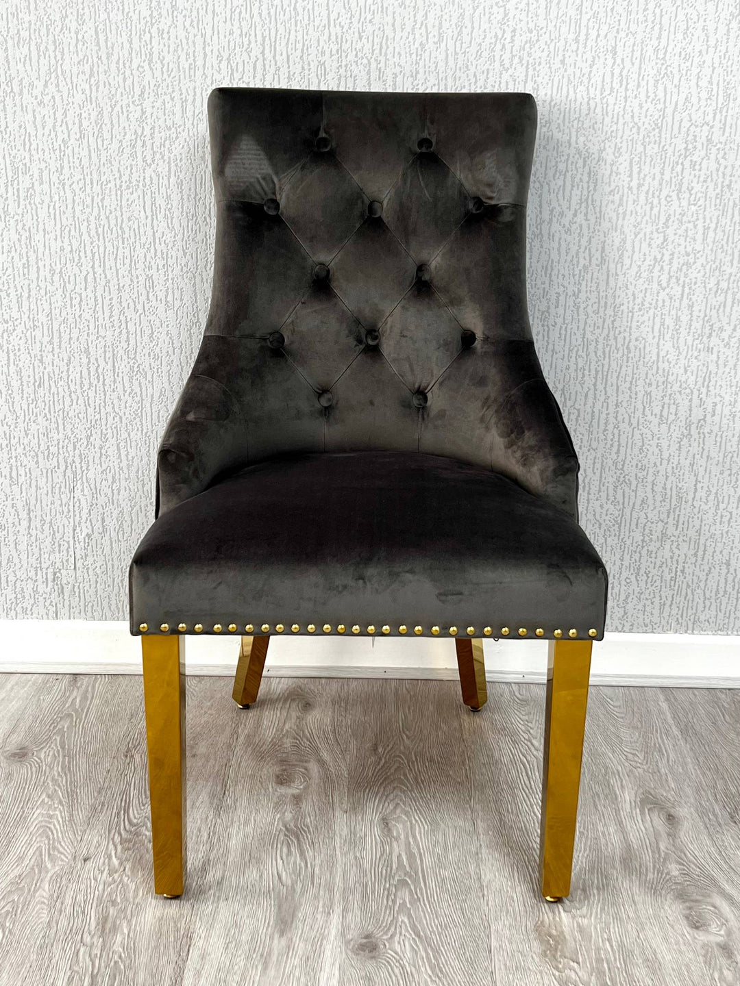 Louis Marble & Gold Dining Table With Quilted Gold Lion Knocker Velvet Chairs