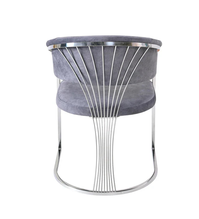 Louis Marble & Chrome Dining Table With Savoy Grey Fabric Chairs