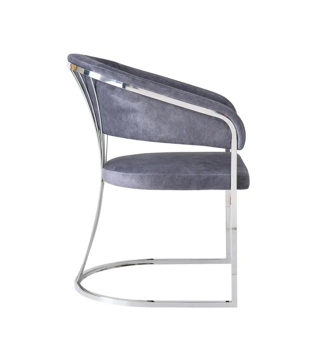 Louis Marble & Chrome Dining Table With Savoy Grey Fabric Chairs