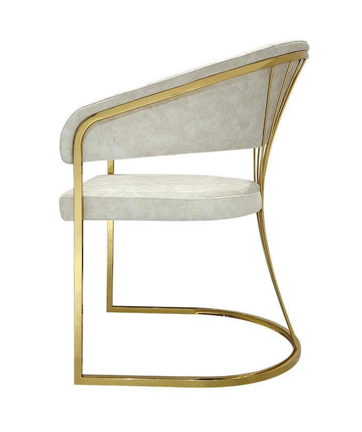 Elina 180cm Gold Dining Table With Porto Gold Leathaire Fabric Chairs Gold Legs