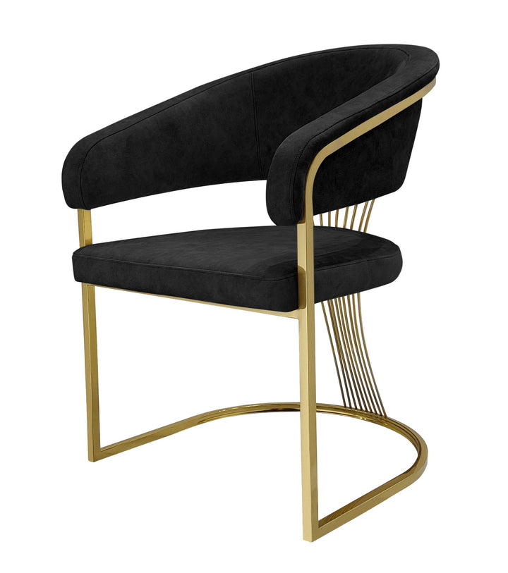 Elina 180cm Gold Dining Table With Porto Gold Leathaire Fabric Chairs Gold Legs
