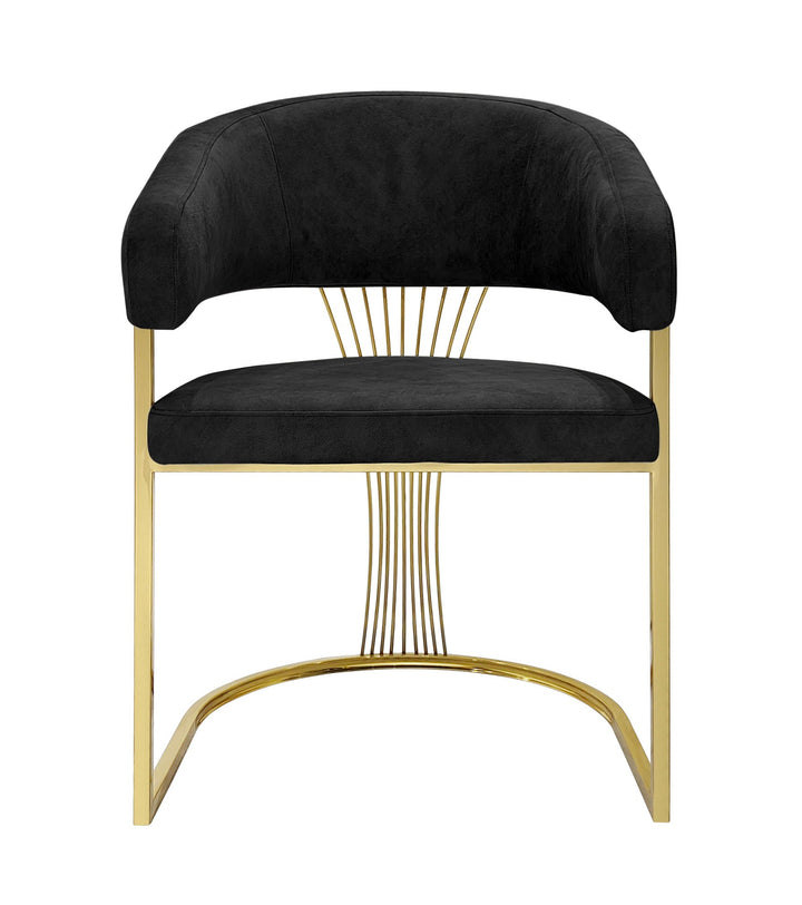 Elina 180cm Gold Dining Table With Porto Gold Leathaire Fabric Chairs Gold Legs