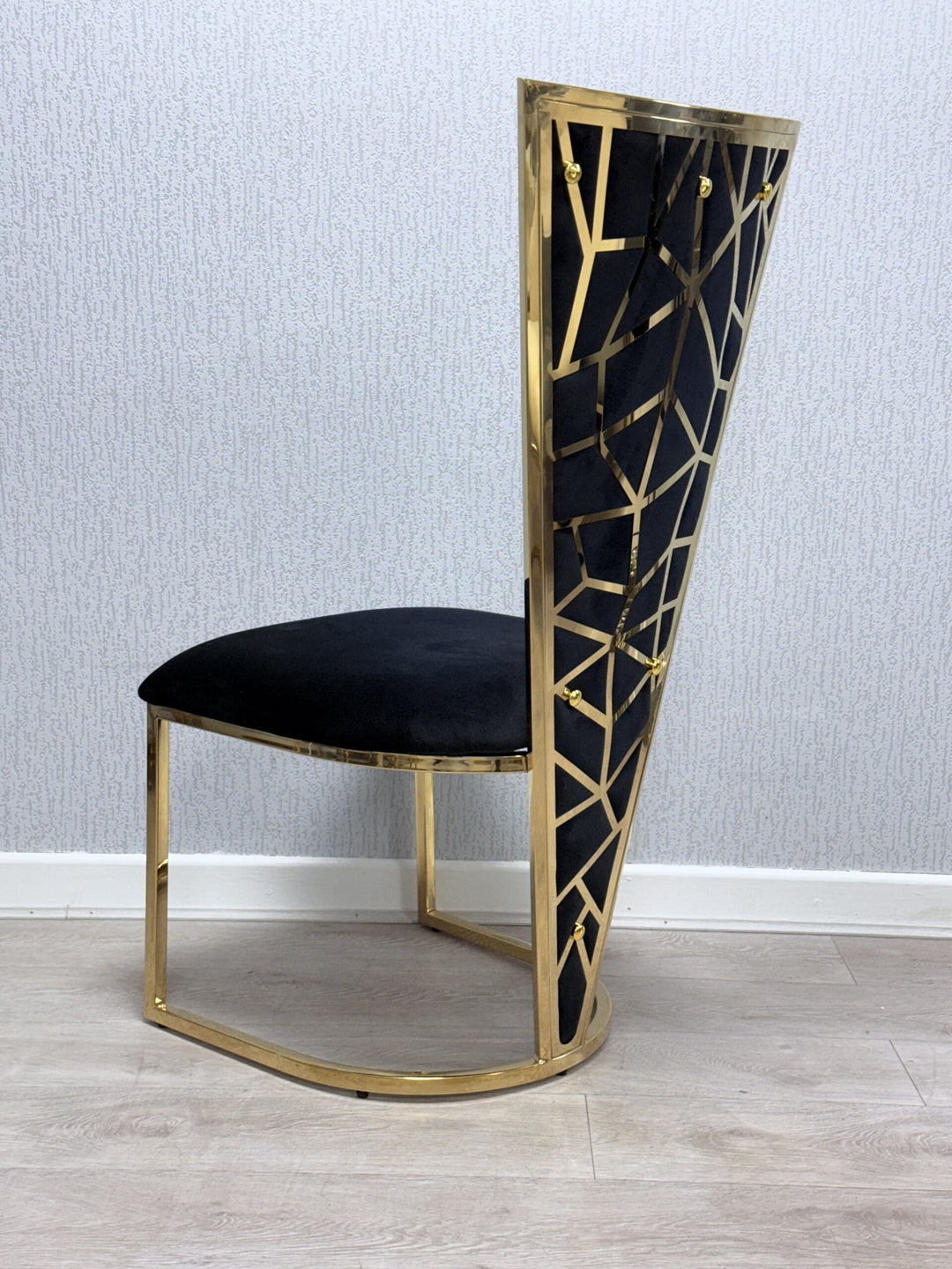 Arial Marble & Gold Dining Table With Florence High Back Dining Chairs Gold Legs