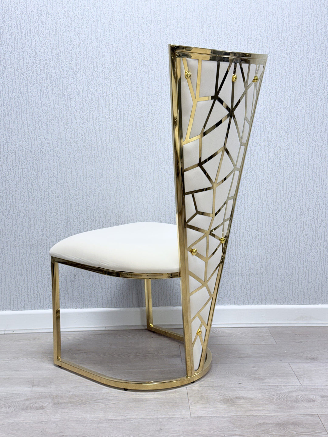 Arianna Marble & Gold Dining Table With Florence High Back Dining Chairs Gold Legs