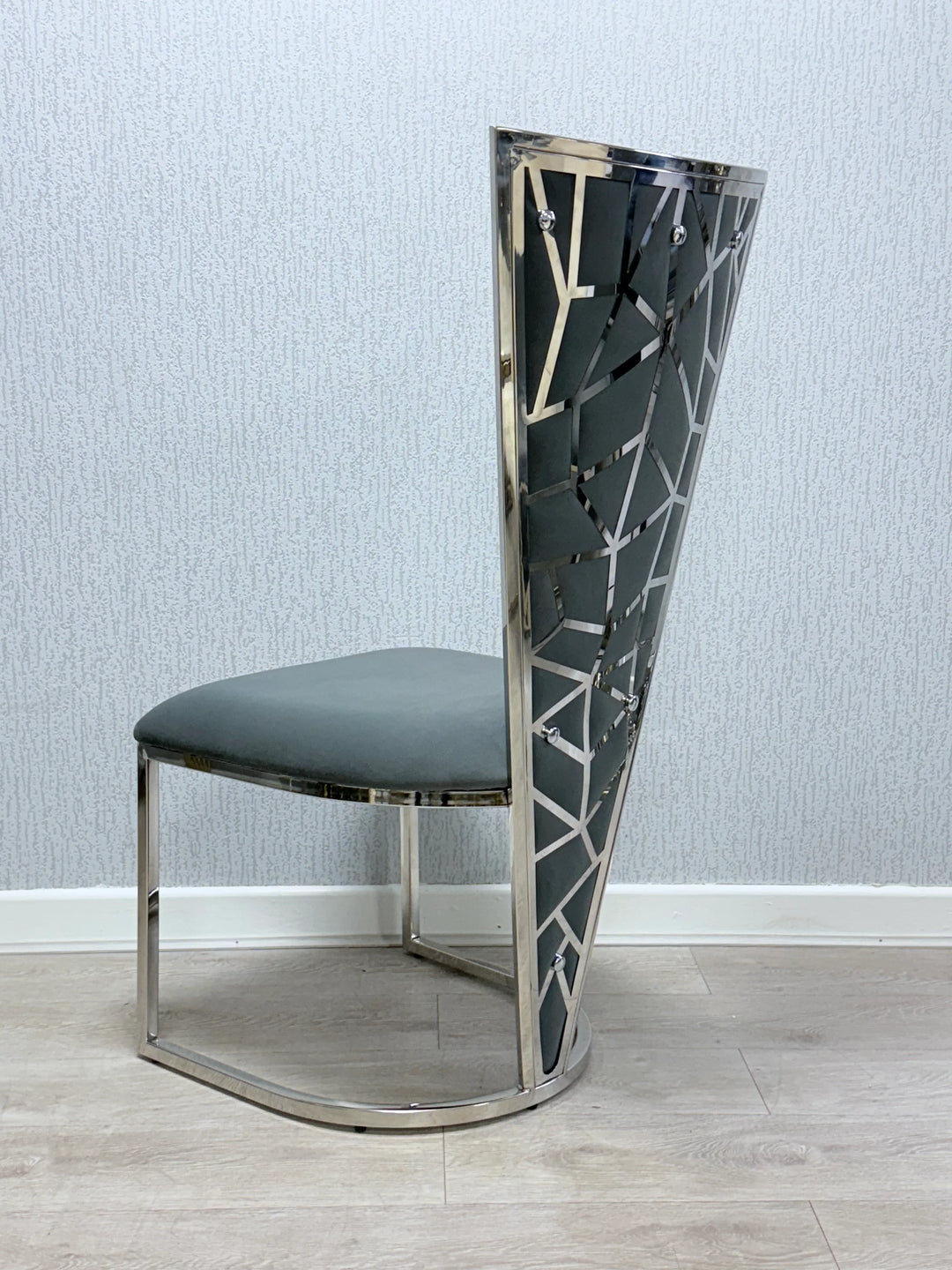 Louis Marble & Chrome Dining Table With Florence Grey High Back Velvet Chairs