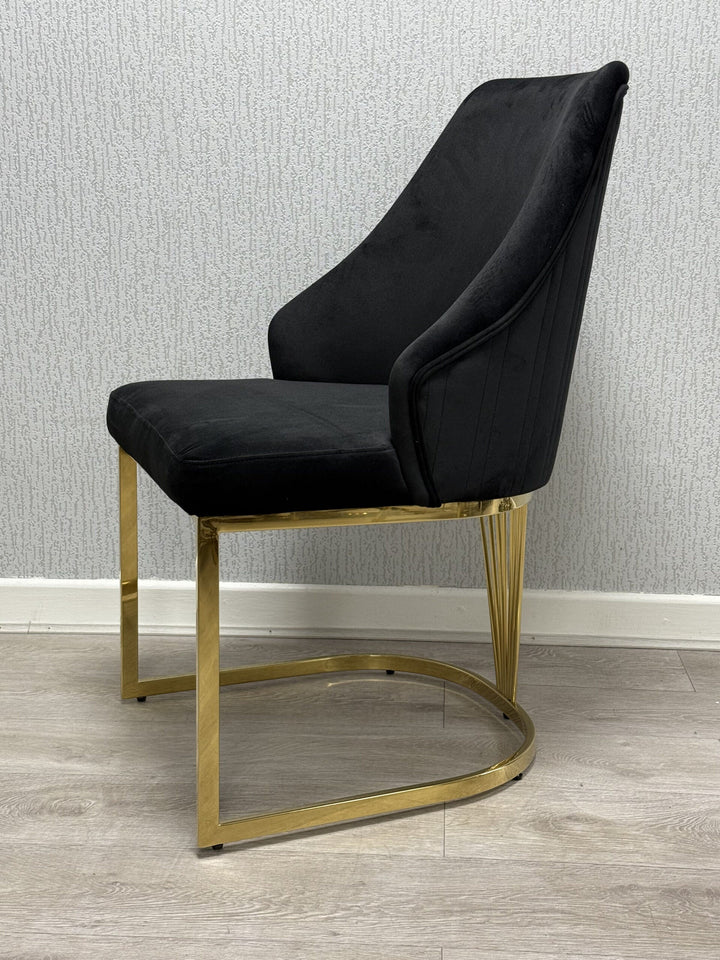 Arial Marble & Gold Dining Table With Carlton Dining Chairs Gold Legs