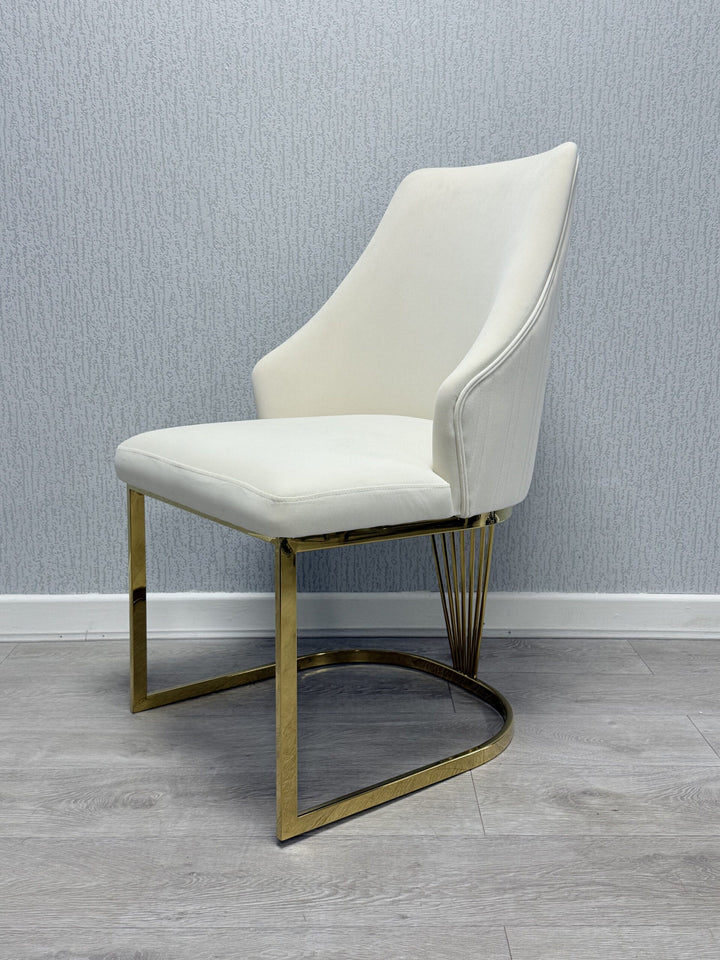 Elina 180cm Gold Dining Table With Carlton Velvet Gold Chairs