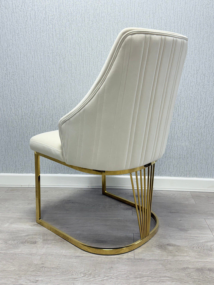 Arial Marble & Gold Dining Table With Carlton Dining Chairs Gold Legs