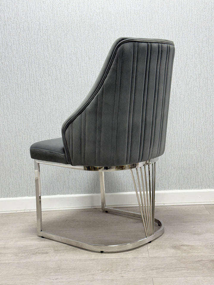 Elina 160cm Marble & Chrome Dining Table With Carlton Grey Velvet Chrome Chairs