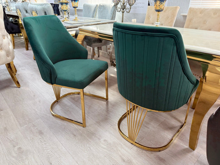 Carlton Green/Gold Plush Velvet Dining Chair