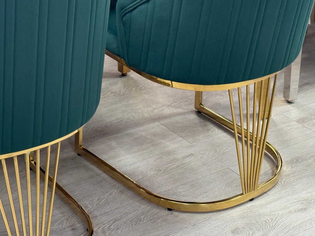 Carlton Green/Gold Plush Velvet Dining Chair