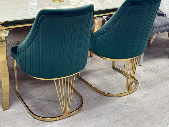 Carlton Green/Gold Plush Velvet Dining Chair