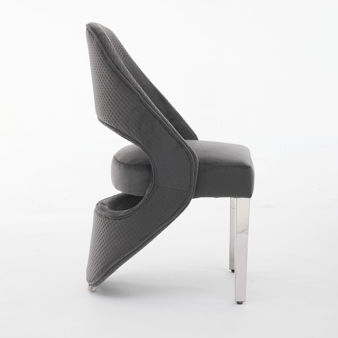 Santos Grey Plush Velvet Dining Chair Chrome Legs