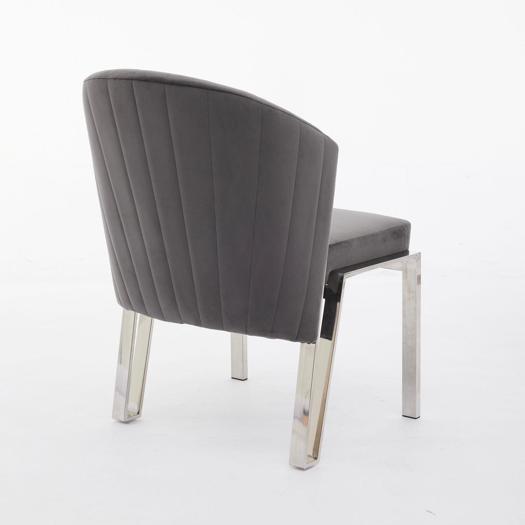 Favian Grey Plush Velvet Dining Chair Chrome Legs