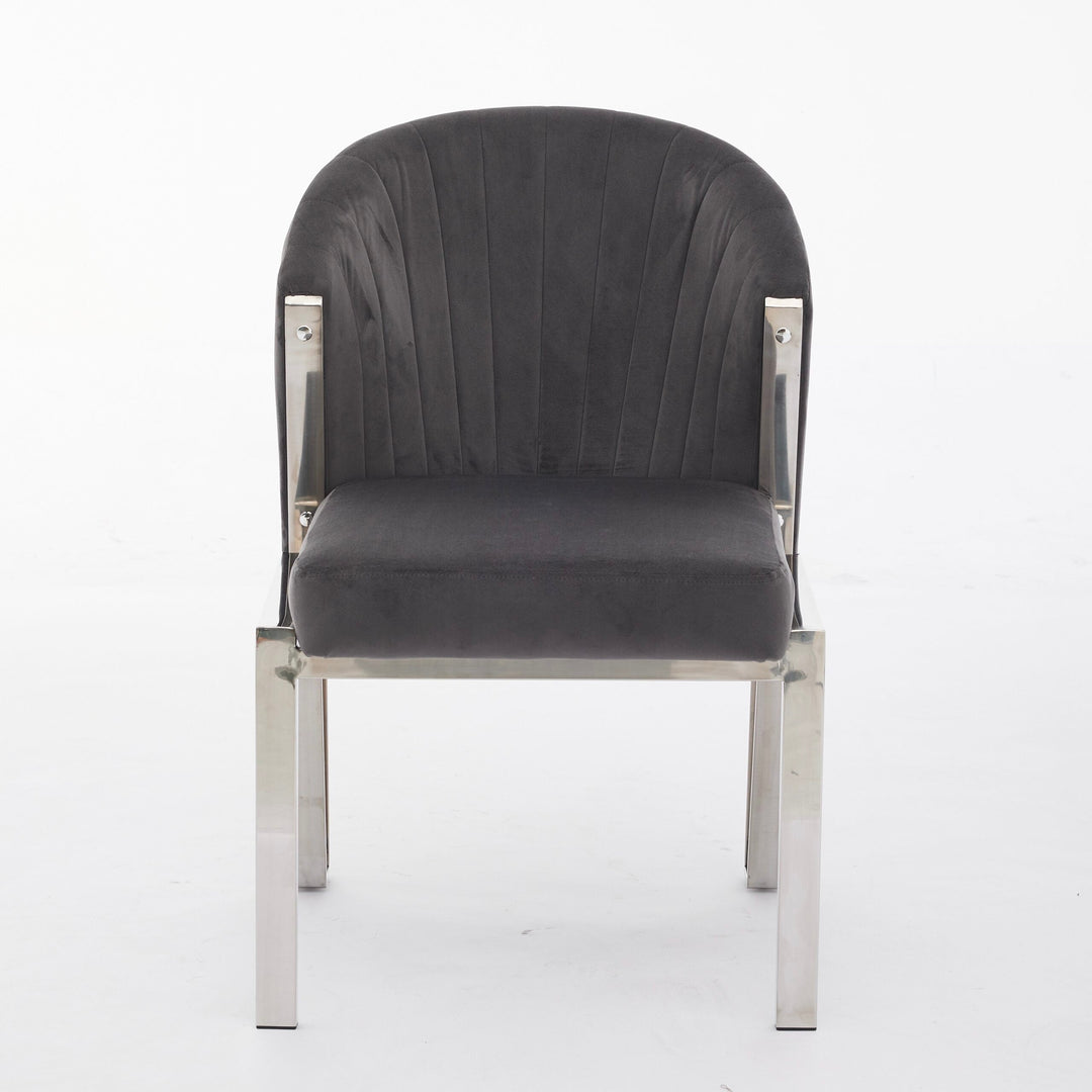 Favian Grey Plush Velvet Dining Chair Chrome Legs