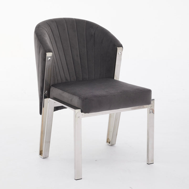 Favian Grey Plush Velvet Dining Chair Chrome Legs