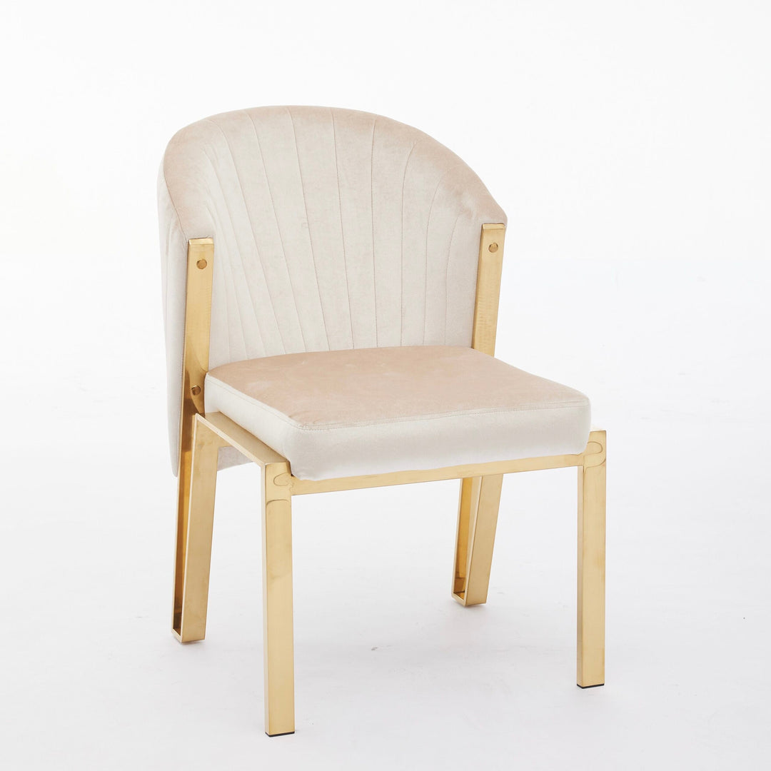 Favian Cream Plush Velvet Dining Chair Gold Legs
